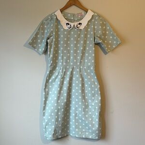Trollied Dolly Polka Dot Dress with Cat Collar Sz L